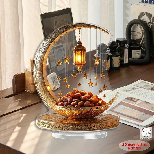 2D flat golden crescent lantern - elegant desktop decoration, perfect for Islamic home and office decor, perfect for Ramadan