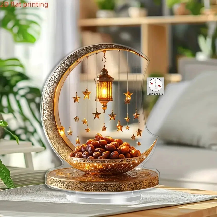 2D flat golden crescent lantern - elegant desktop decoration, perfect for Islamic home and office decor, perfect for Ramadan