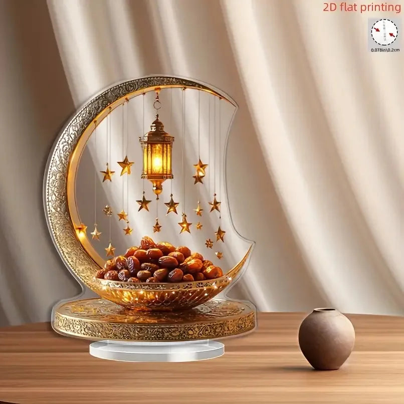 2D flat golden crescent lantern - elegant desktop decoration, perfect for Islamic home and office decor, perfect for Ramadan
