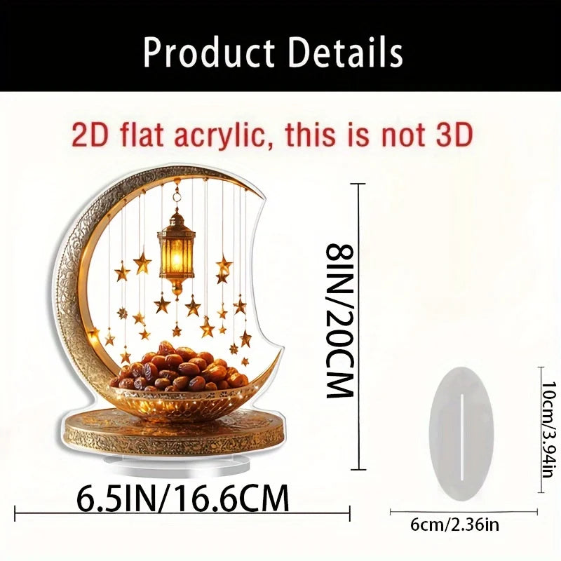 2D flat golden crescent lantern - elegant desktop decoration, perfect for Islamic home and office decor, perfect for Ramadan