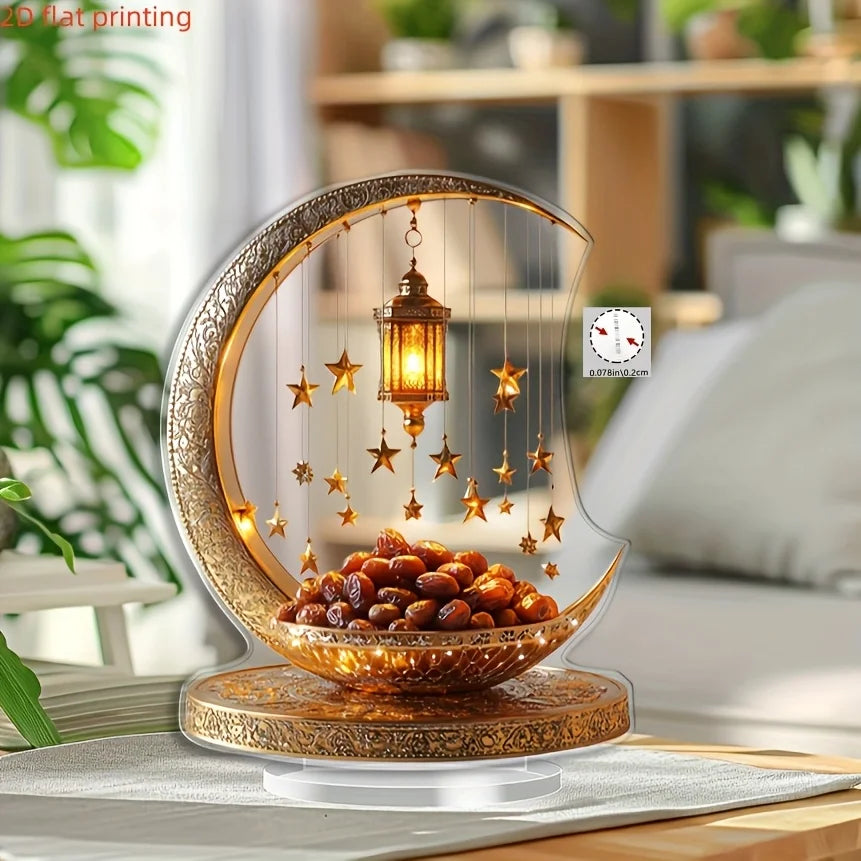 2D flat golden crescent lantern - elegant desktop decoration, perfect for Islamic home and office decor, perfect for Ramadan