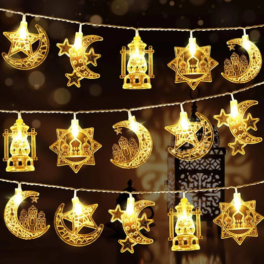 Ramadan Mubarak-LED String Lights - 1.5M 10LED -Decoration (Moon, Star & Lantern)